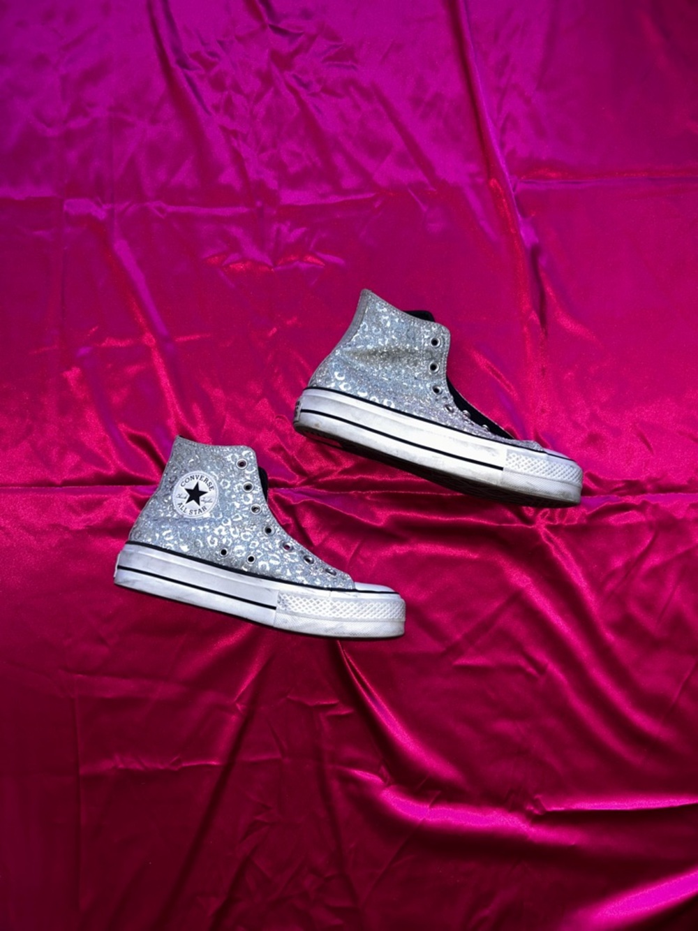 Converse Silver Glitter High-Top Platform Sneakers
